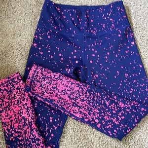Zyia high waisted leggings - navy and pink, size 4, 7/8 length